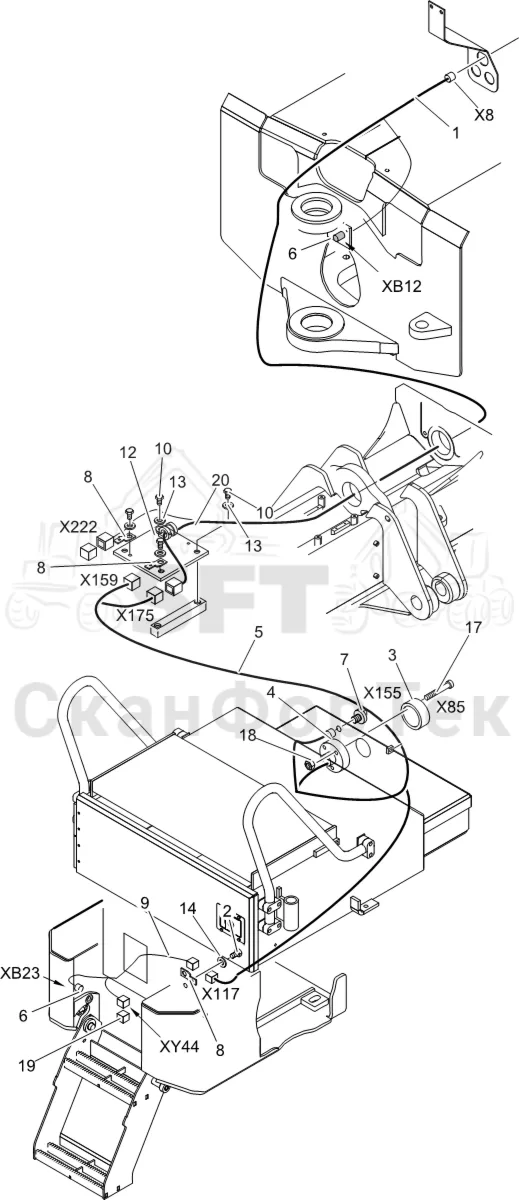Схема: Komatsu / Лесозаготовительные машины / 911 S/N 9112062167- / Каталог запасных частей / шасси / Электрический Оборудование / Комплект кабелей передней рамы  / Комплект кабелей передней рамы 