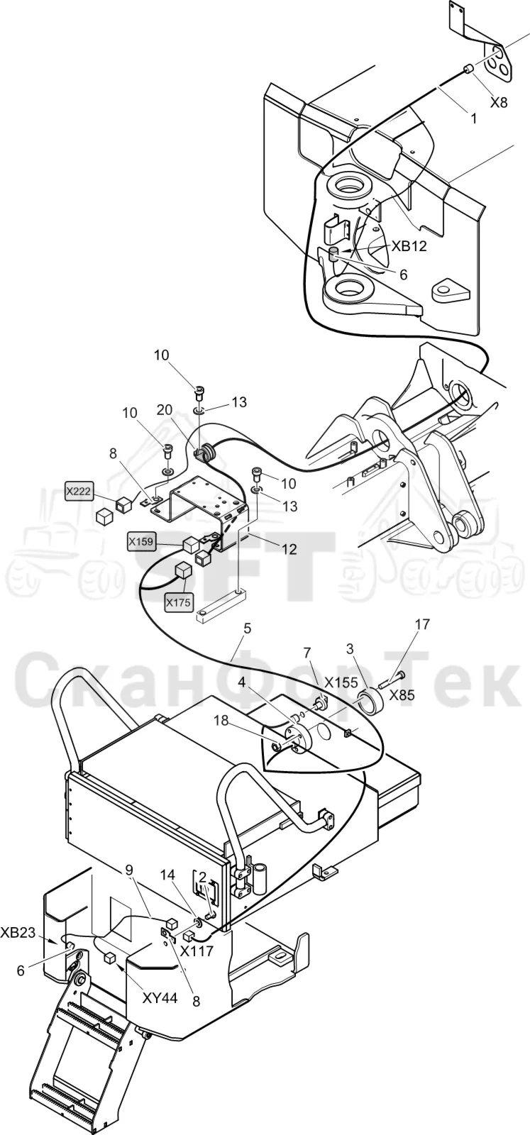 Схема: Komatsu / Лесозаготовительные машины / 911 S/N 9112062167- / Каталог запасных частей / шасси / Электрический Оборудование / Комплект кабелей передней рамы / Комплект кабелей передней рамы Urea 9112062289-