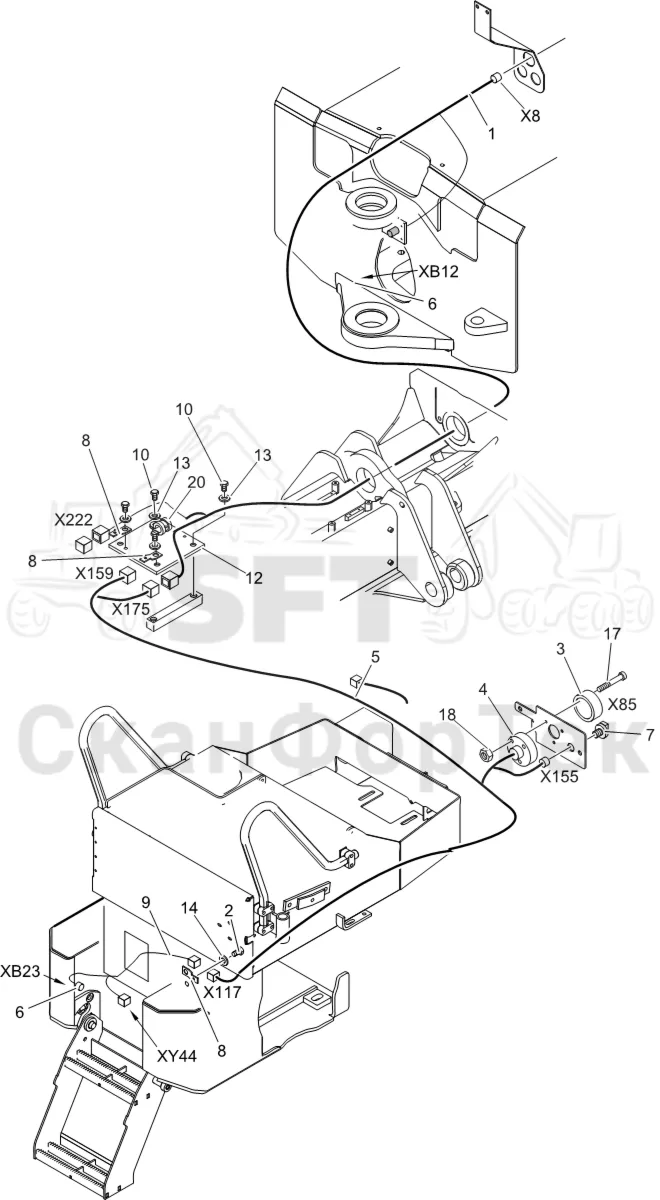 Схема: Komatsu / Лесозаготовительные машины / 911 S/N 9112062167- / Каталог запасных частей / шасси / Электрический Оборудование / Комплект кабелей передней рамы  / Комплект кабелей передней рамы Urea