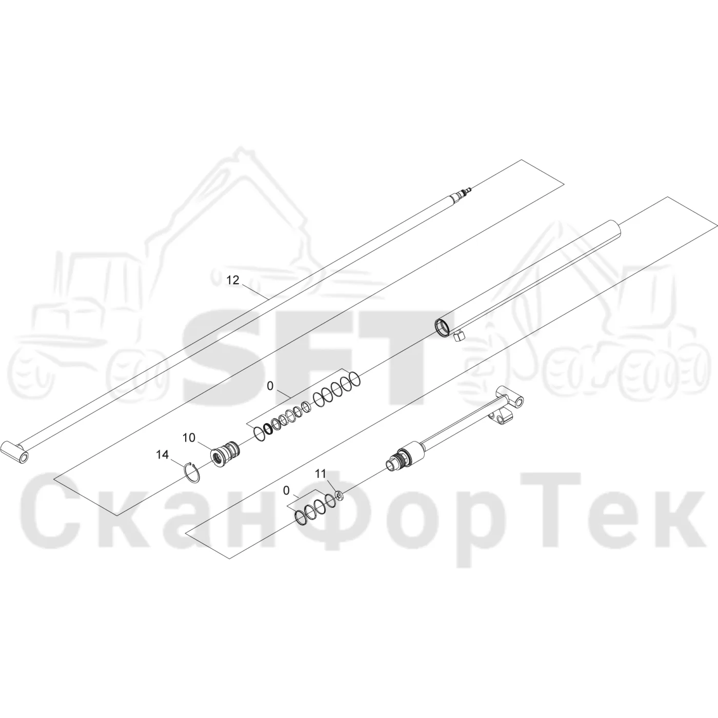 Схема: Komatsu / Лесозаготовительные машины / 931 S/N 9310021067- / Каталог запасных частей / Подъемный кран 230H / Стрела, наружная / Стрела, наружная 8,7 m 93100221761- / Запасные части цилиндра