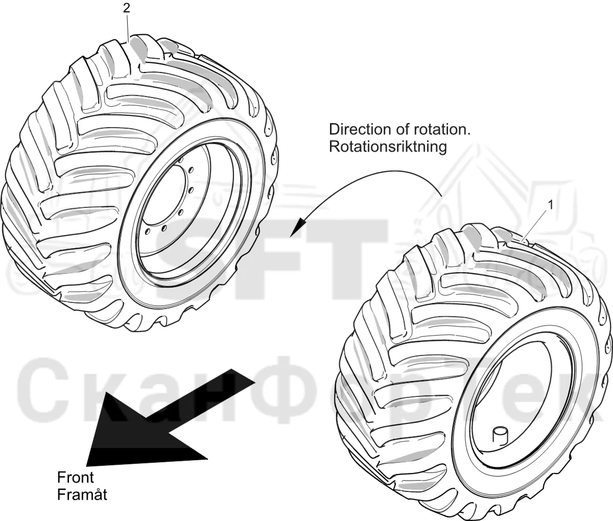 Схема: Komatsu / Лесозаготовительные машины / 911 S/N 9112062167- / Каталог запасных частей / Коробка передач / Оборудование шин / Trelleborg / 710/55-34 T440