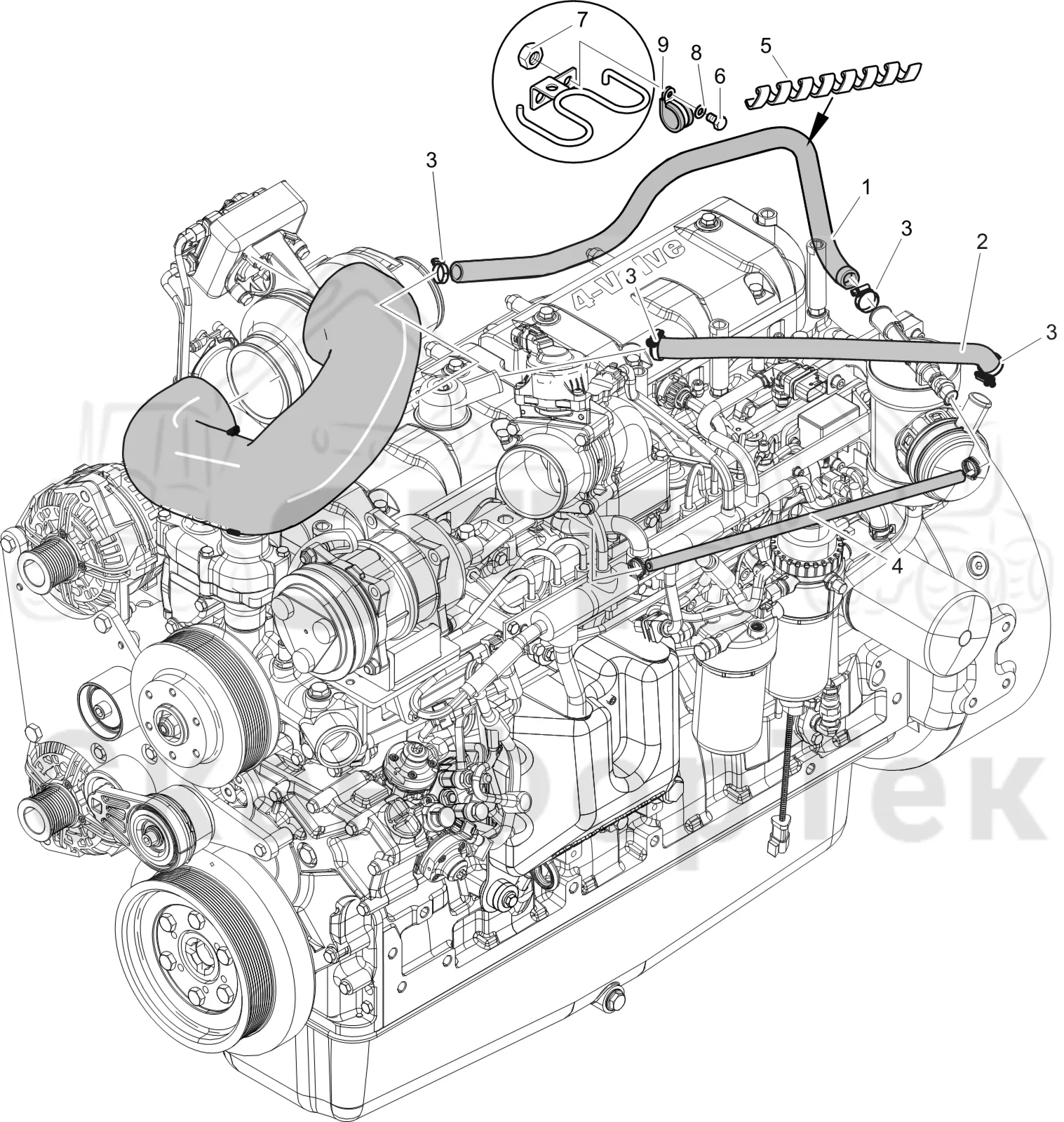 Схема: Komatsu / Лесозаготовительные машины / 931XC S/N 9313021208- / Каталог запасных частей / Двигатель / Stage 4 Final / Блок двигателя / Сапун картера