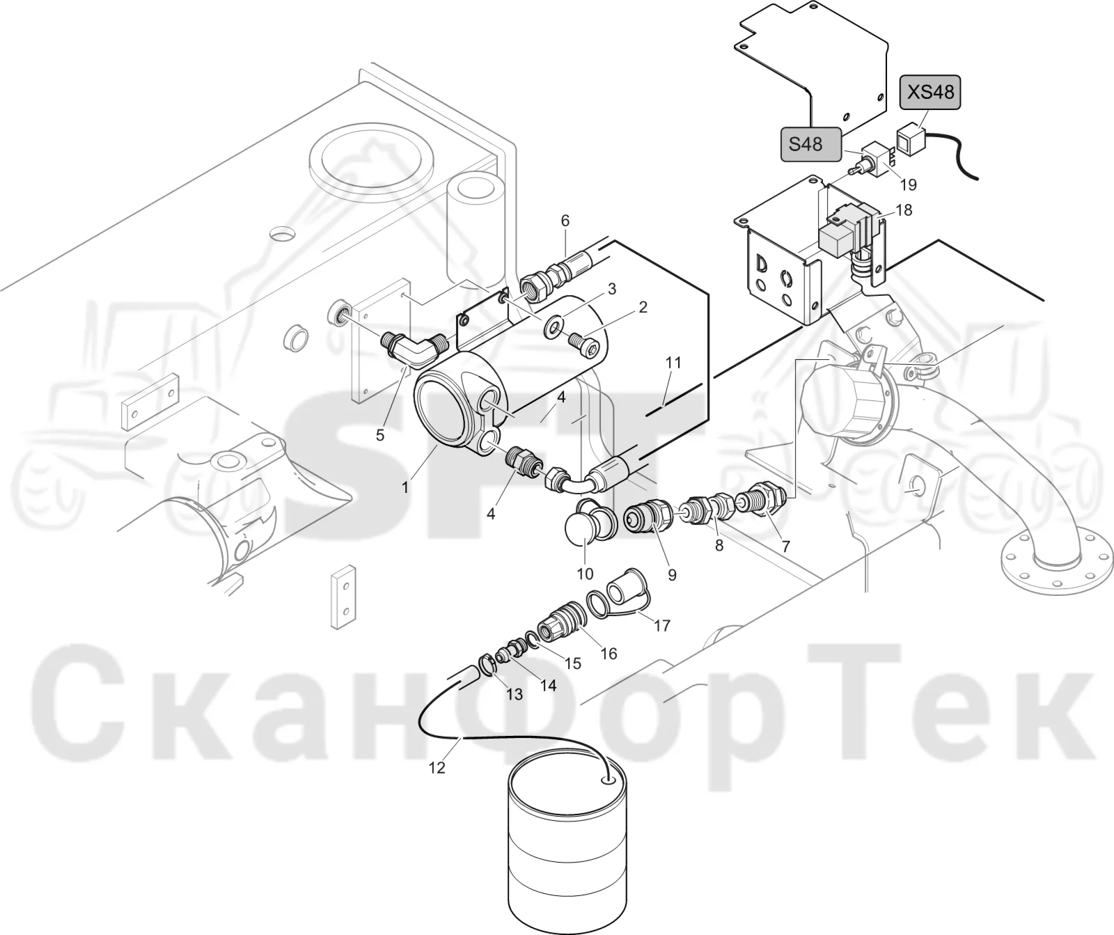 Схема: Komatsu / Лесозаготовительные машины / 931XC S/N 9313021208- / Каталог запасных частей / Двигатель / Tier 4 Final/US / Топливная система / Топливозаправка электронасосом