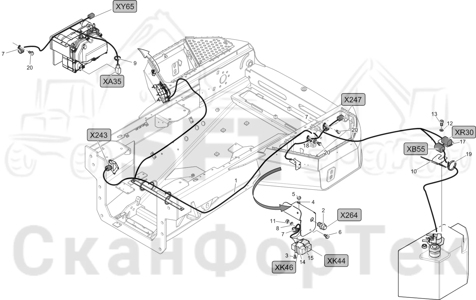 Схема: Komatsu / Лесозаготовительные машины / 931XC S/N 9313021208- / Каталог запасных частей / Двигатель / Tier 4 Final/US / Комплект электрооборудования / Комплект электрооборудования Adblue®/DEF