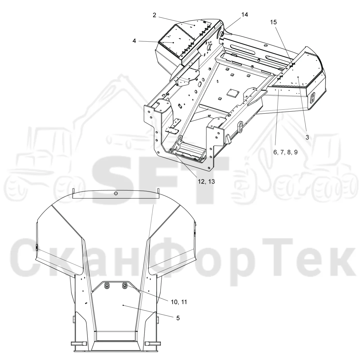 Схема: Komatsu / Лесозаготовительные машины / 931XC S/N 9313021208- / Каталог запасных частей / шасси / Рамы / Комплект рамы задний / Крышка