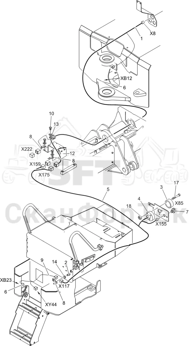 Схема: Komatsu / Лесозаготовительные машины / 931XC S/N 9313021208- / Каталог запасных частей / шасси / Электрический Оборудование / Комплект кабелей передней рамы / Комплект кабелей передней рамы Urea