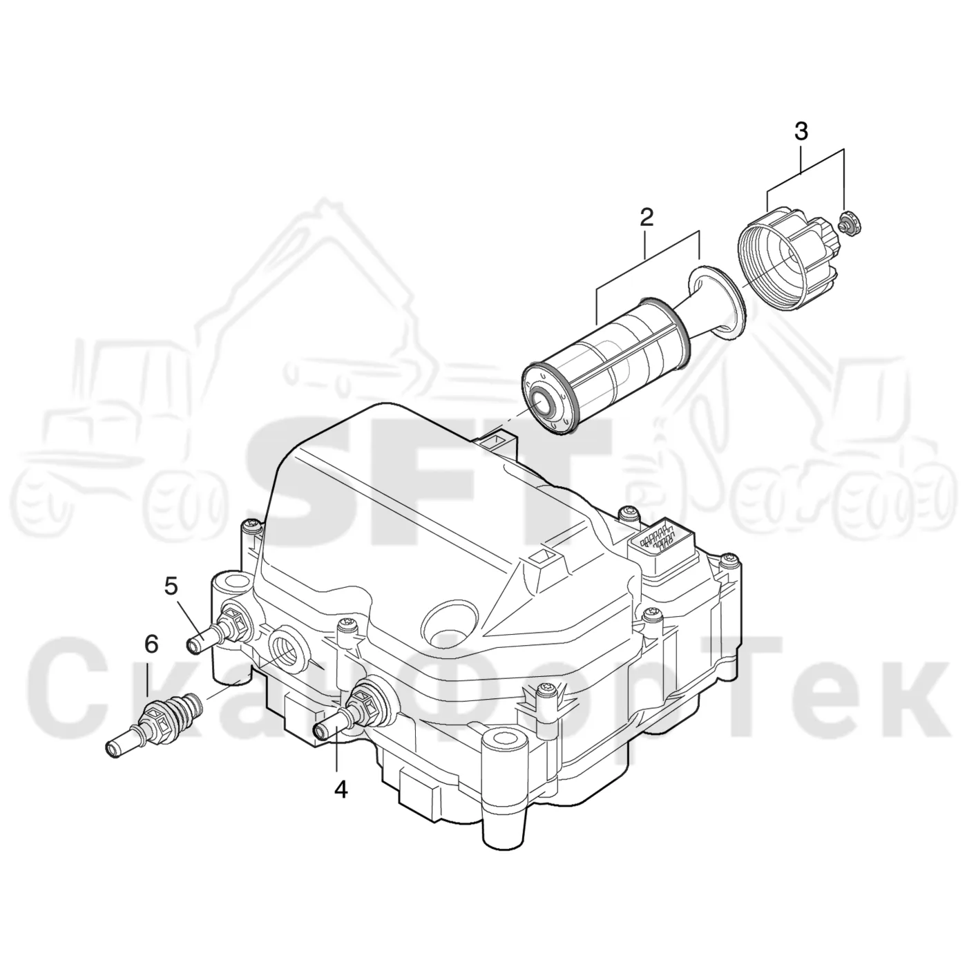 Схема: Komatsu / Форвардер / 855 / Каталог запасных частей / Двигатель / Stage 3 B/TIER 4 Interim / Впуск - выпуск / Adblue®/DEF / Инжекторный насос Adblue®/DEF / Насосный агрегат
