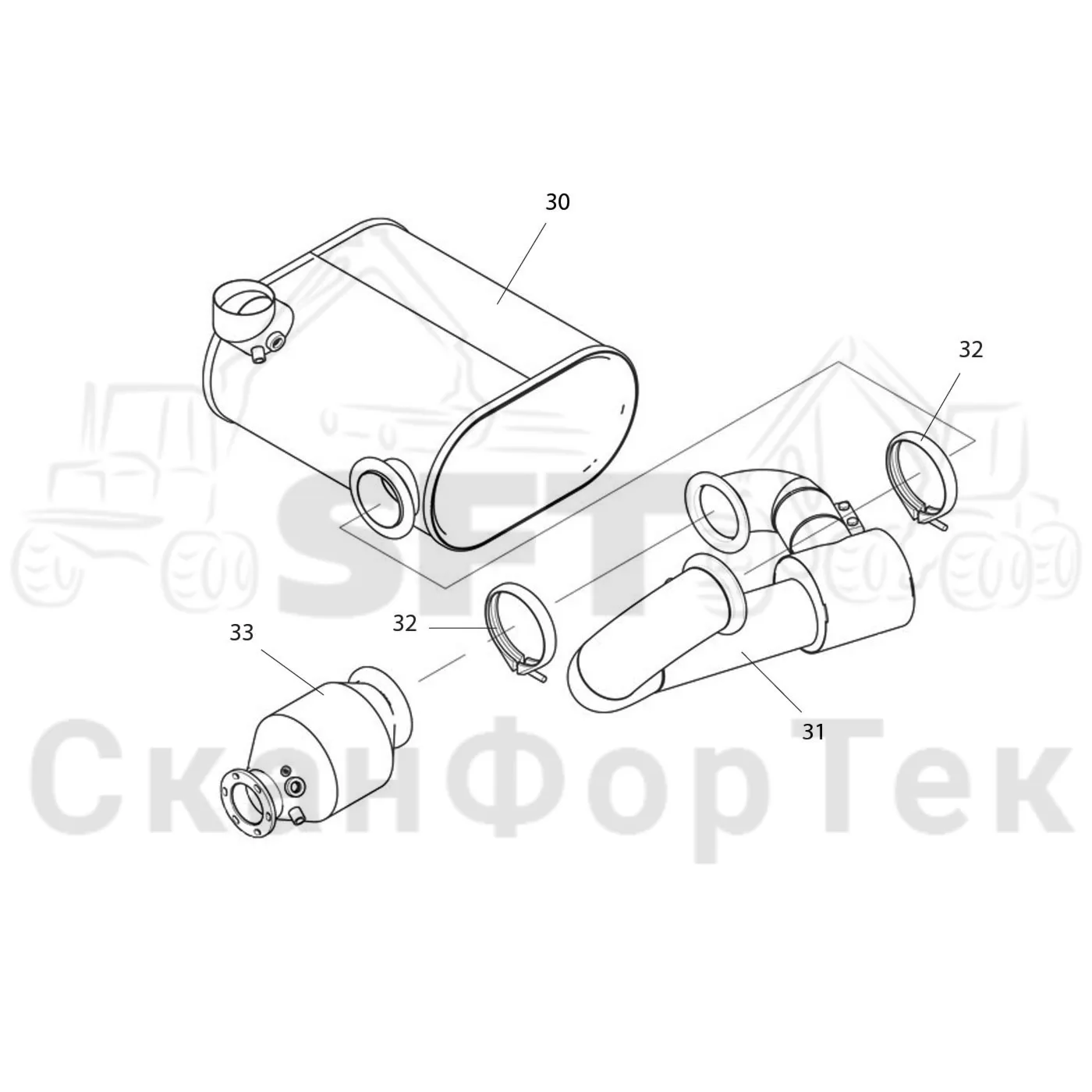 Схема: Komatsu / Форвардер / 855.1 / 855.1 / Каталог запасных частей / Двигатель / Stage 3 B/TIER 4 Interim / Впуск - выпуск / Выхлопная система / Выхлопная система / Каталитический преобразователь