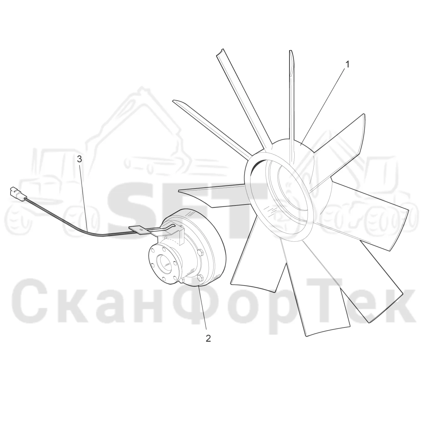 Схема: Komatsu / Лесозаготовительные машины / 911.5 / Каталог запасных частей / Двигатель / Stage 2 / TIER 2 / Система охлаждения / Fan electric controlled 9110051291- / Запчасть