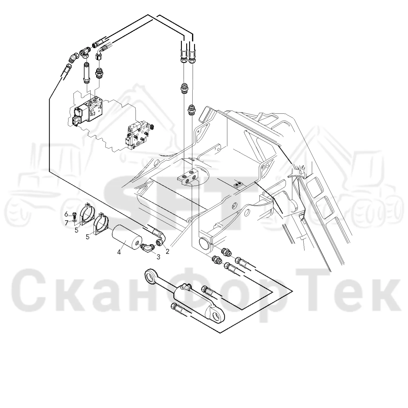 Схема: Valmet / Головки лесозаготовительной машины / Valmet 370 E / Valmet 370 E Ch. -11170 / Valmet 370 E Ch. -11170 / Каталог запасных частей / Подача / Accumulator active lifter topsaw