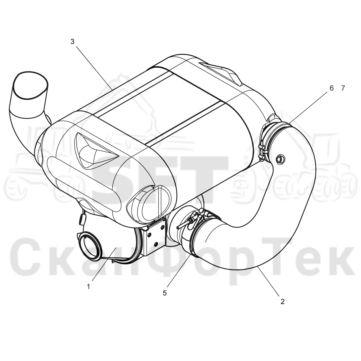 Схема: Komatsu / Форвардер / 895 S/N 8950011010- / Каталог запасных частей / Двигатель / Stage 4 / Впуск - выпуск / Выхлопная система / Выхлопная система / Каталитический преобразователь