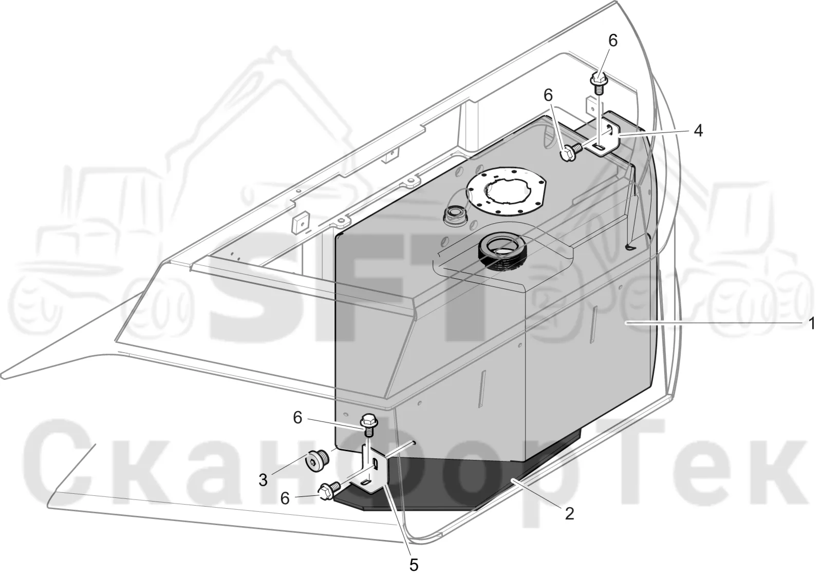 Схема: Komatsu / Лесозаготовительные машины / 951 S/N 9510004367- / Каталог запасных частей / Двигатель / Tier 4 Final/US / Топливная система / Инжекторный насос Adblue®/DEF / Бак