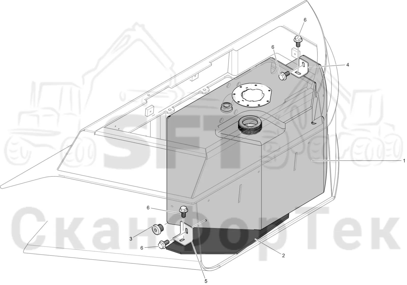 Схема: Komatsu / Лесозаготовительные машины / 911 S/N 9110062167- / Каталог запасных частей / Двигатель / Tier 4 Final/US / Топливная система / Инжекторный насос Adblue®/DEF / Бак