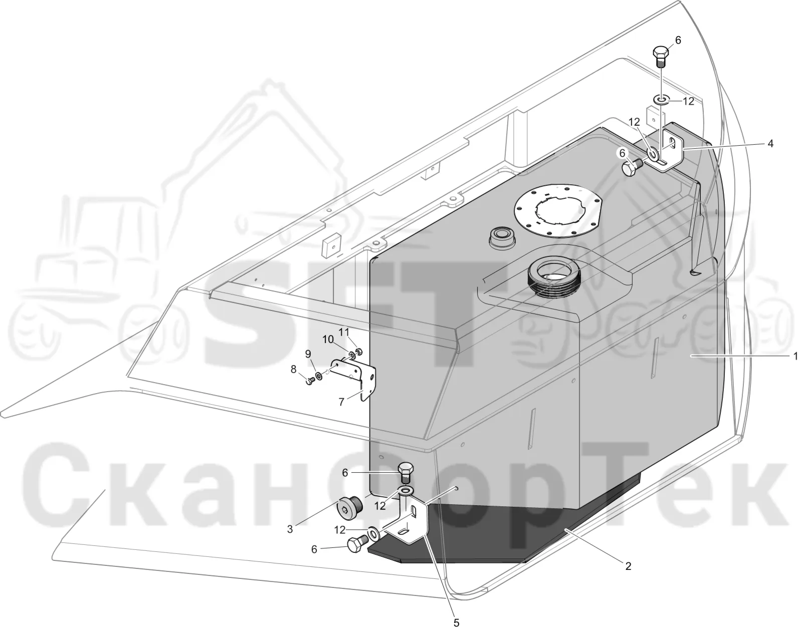 Схема: Komatsu / Лесозаготовительные машины / 931XC S/N 9313021208- / Каталог запасных частей / Двигатель / Stage 4 Final / Топливная система / Инжекторный насос Adblue®/DEF / Бак