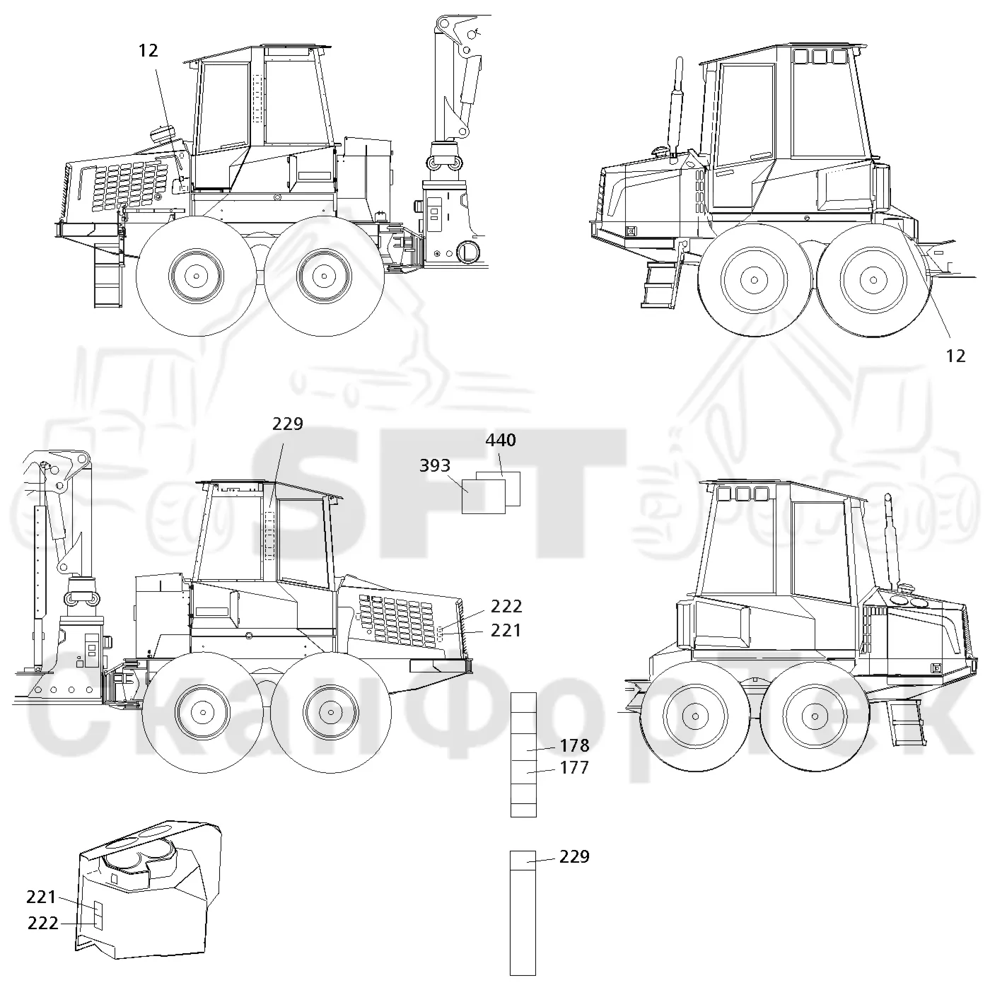 Схема: Komatsu / Форвардер / 840.4 / Каталог запасных частей / Различное оборудование / Бирки Англия