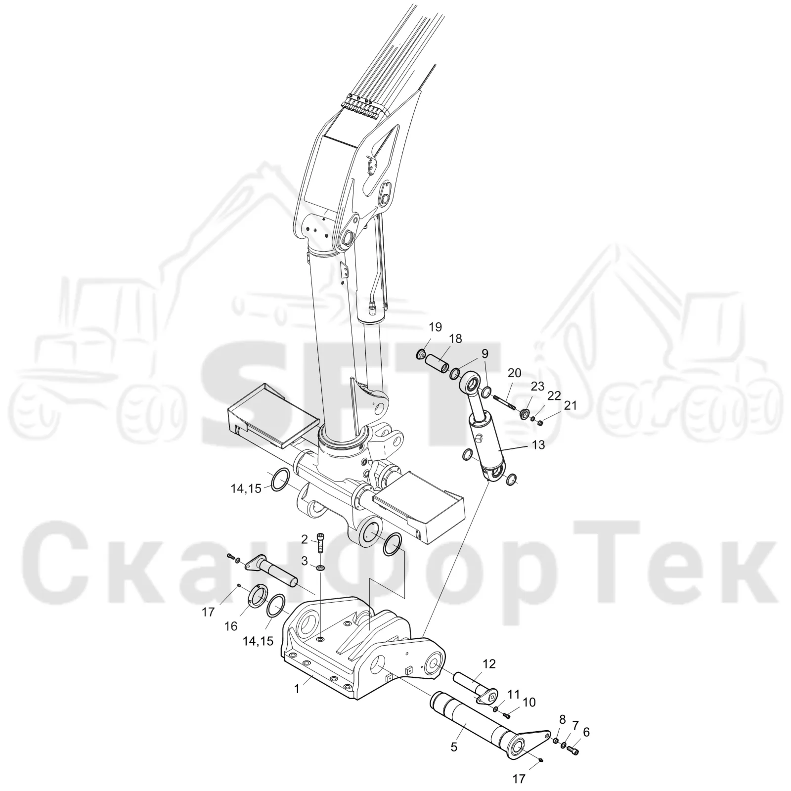 Схема: Valmet / Форвардер / Valmet 860.4 / Valmet 860.4 / Каталог запасных частей / Подъемный кран / Подъемный кран / Valmet CRF 11 Ch. V1001- / Каталог запасных частей / CRF 11 Combi Tilt / Сборочный комплект