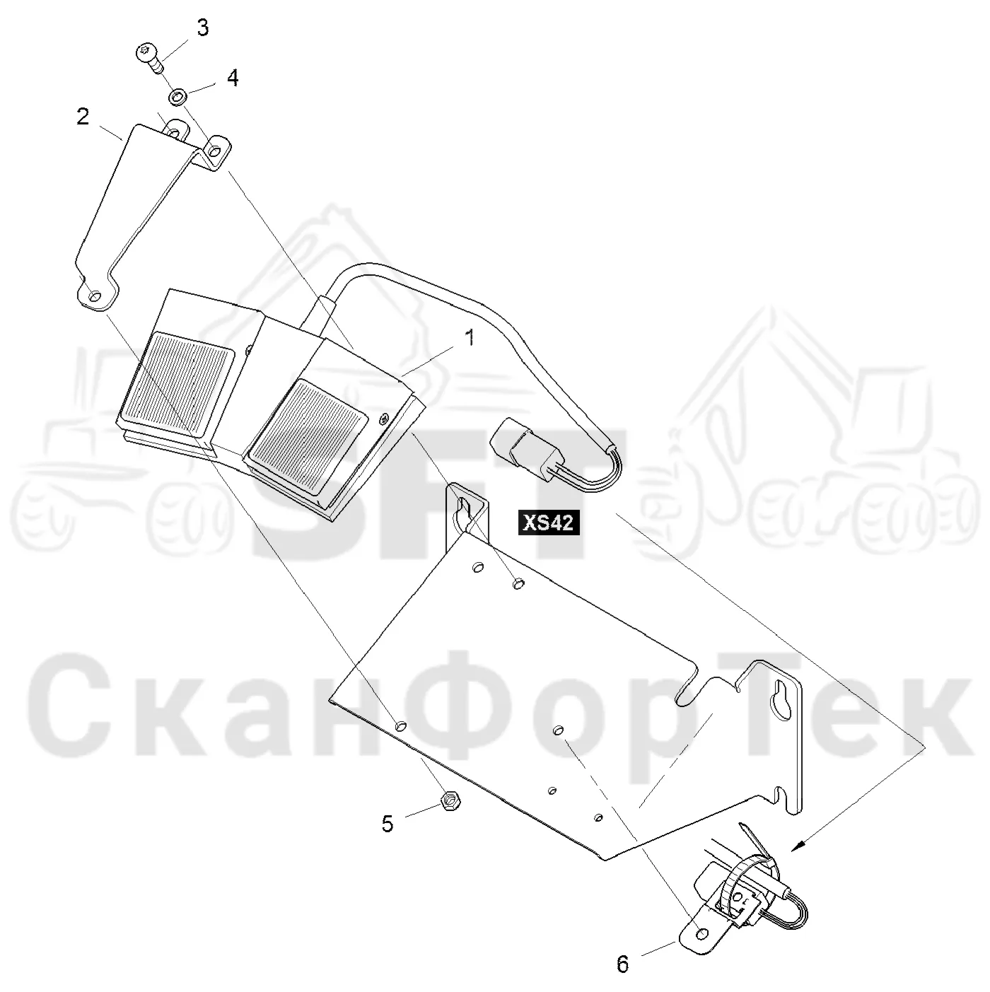 Схема: Komatsu / Форвардер / 855.1 / 855.1 / Каталог запасных частей / Подъемный кран / Педаль