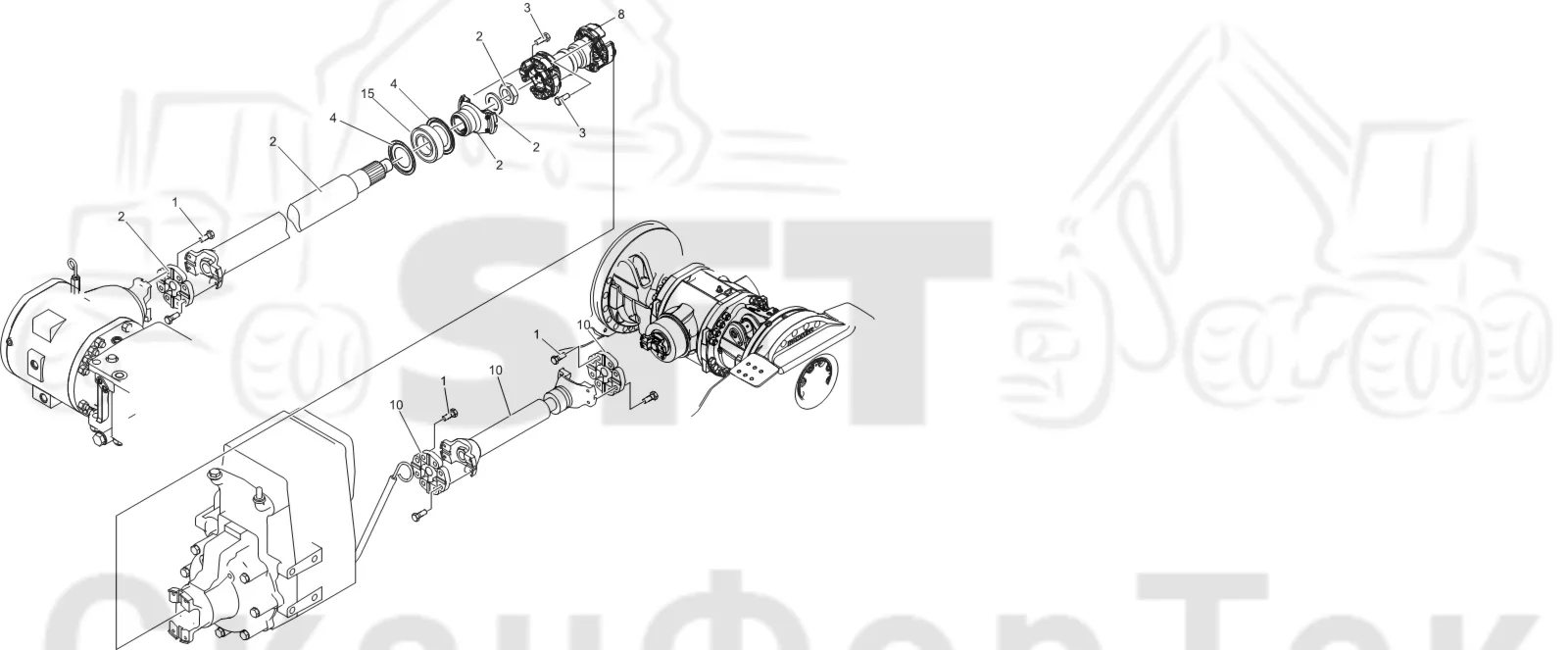 Схема: Komatsu / Лесозаготовительные машины / 931XC S/N 9313021208- / Каталог запасных частей / Коробка передач / Карданная передача