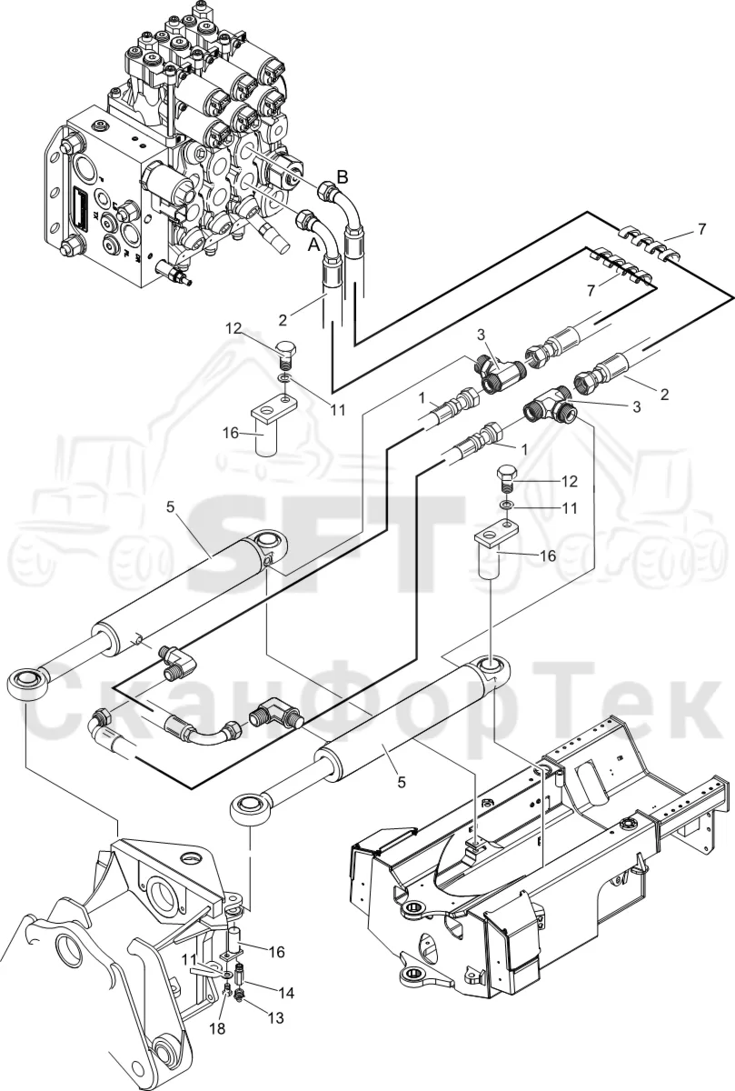 Схема: Komatsu / Лесозаготовительные машины / 931XC S/N 9313021208- / Каталог запасных частей / Рулевое управление / Гидравлическое оборудование рулевого управления движением по грунту