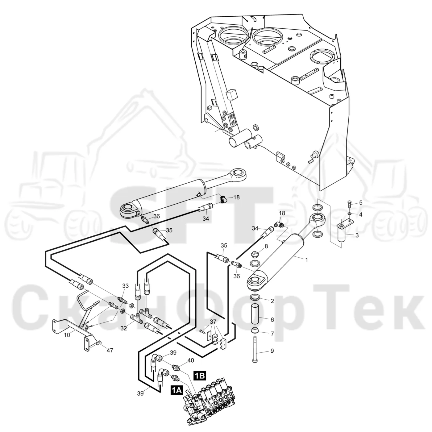 Схема: Komatsu / Форвардер / 895 / Каталог запасных частей / Рулевое управление / Рулевое управление без системы orbitrol