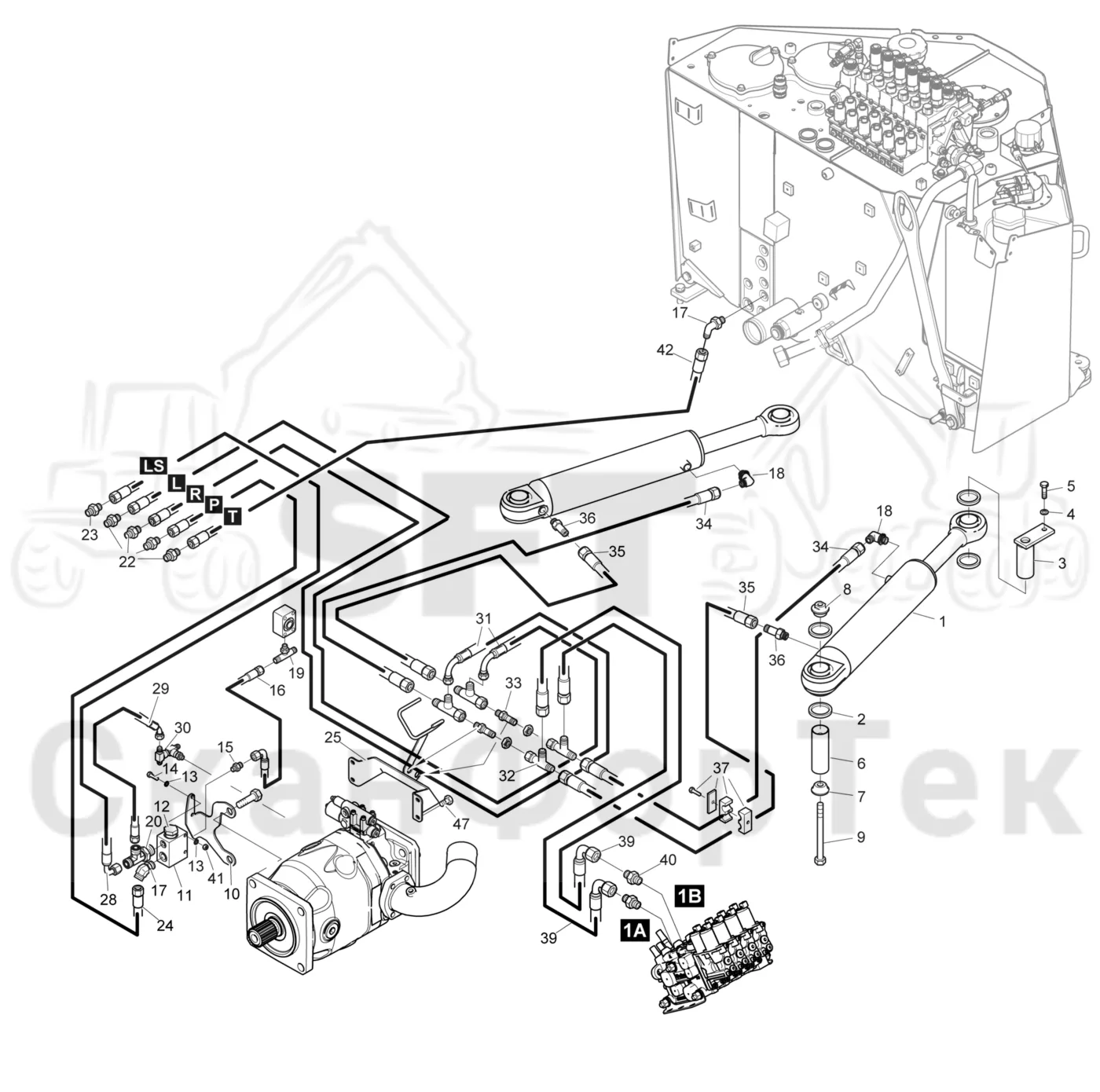 Схема: Komatsu / Форвардер / 895 / Каталог запасных частей / Рулевое управление / Рулевое управление с системой Orbitrol