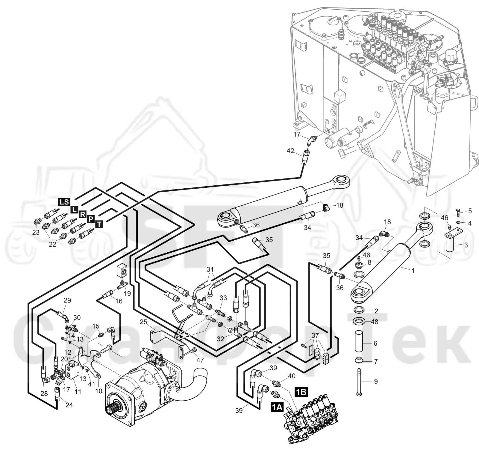 Схема: Komatsu / Форвардер / 895 / Каталог запасных частей / Рулевое управление / Рулевое управление с системой Orbitrol 8950000144-