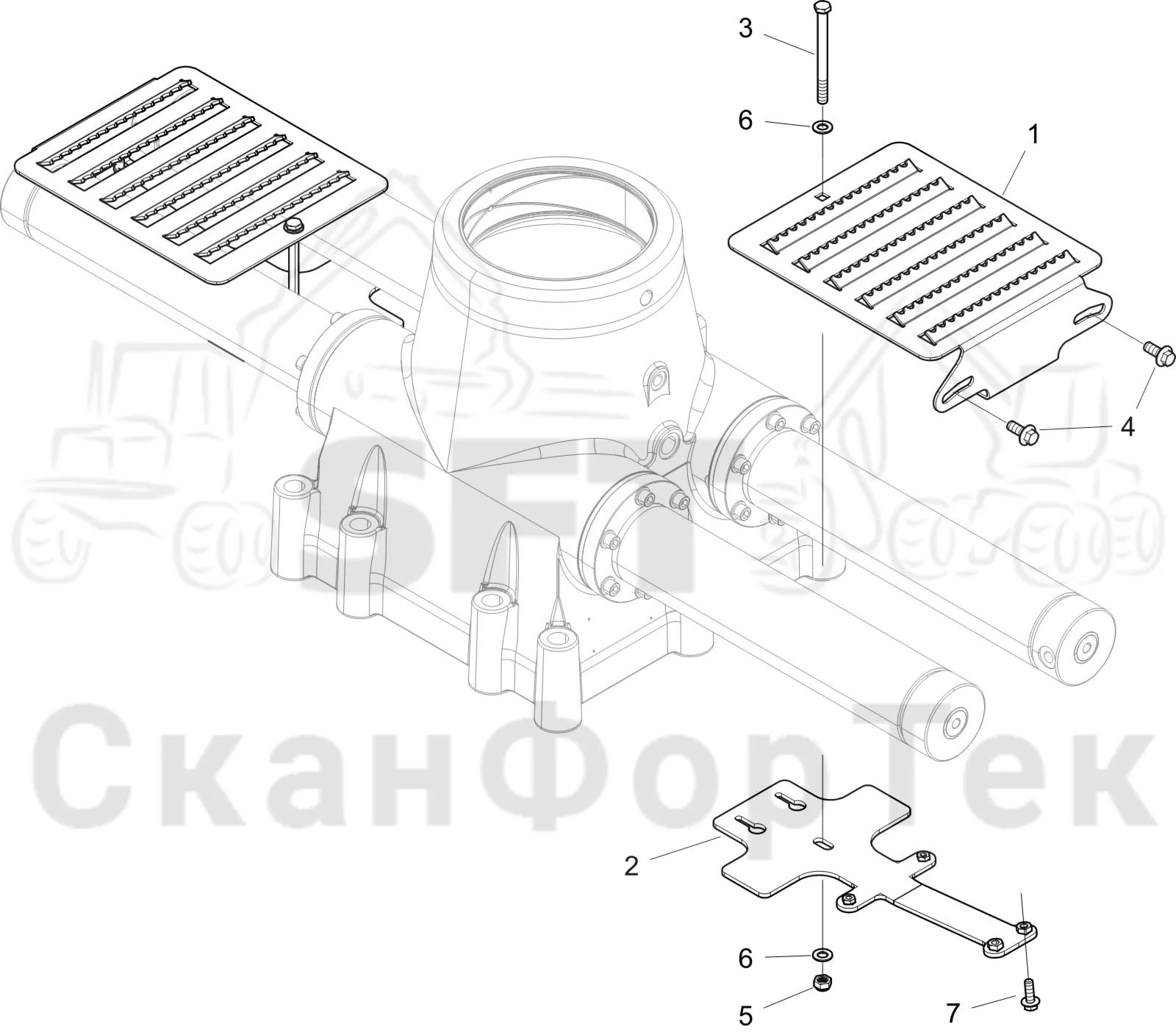 Схема: Komatsu / Форвардер / 835 / Каталог запасных частей / Подъемный кран / Рабочая платформа