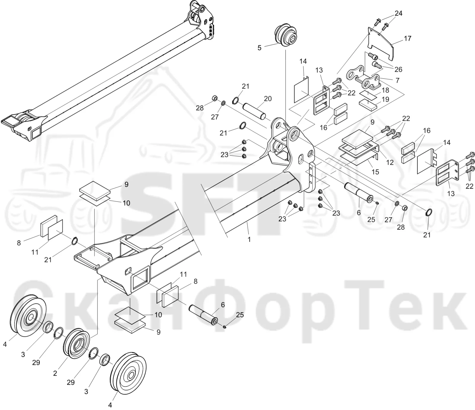 Схема: Komatsu / Форвардер / 835 / Каталог запасных частей / Подъемный кран / Средняя страла  9,5/10m