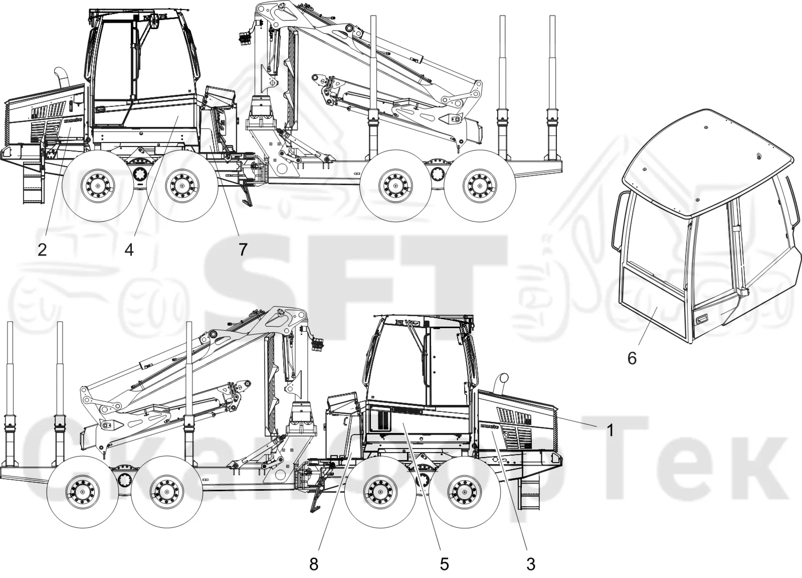 Схема: Komatsu / Форвардер / 845 / Каталог запасных частей / Различное оборудование / Бирки