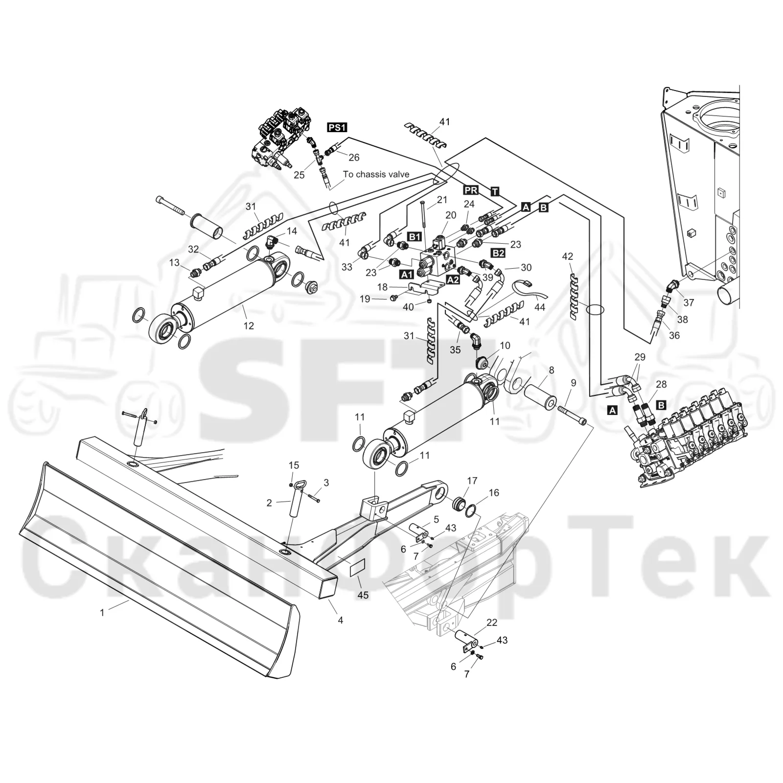 Схема: Komatsu / Форвардер / 875 S/N 8750000010- / Каталог запасных частей / шасси / Строгальное лезвие