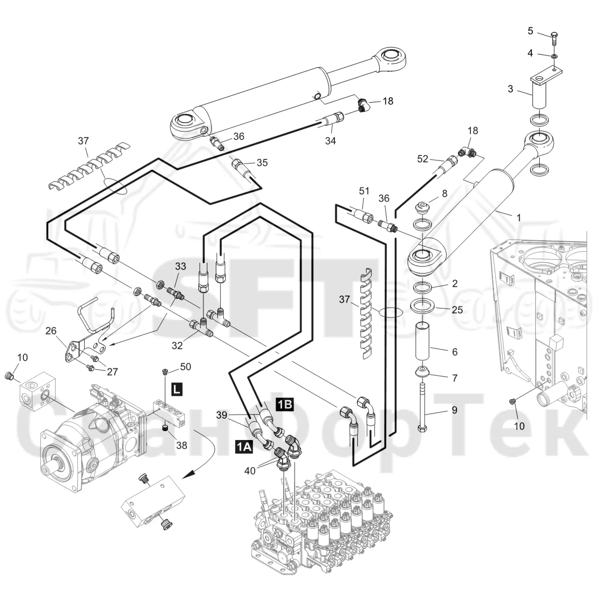Схема: Komatsu / Форвардер / 855 S/N 8550022010- / Каталог запасных частей / Рулевое управление / Рулевое управление без системы orbitrol