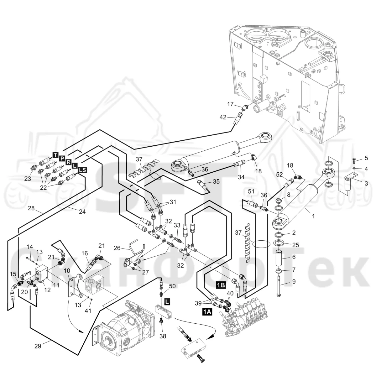 Схема: Komatsu / Форвардер / 855 S/N 8550022010- / Каталог запасных частей / Рулевое управление / Рулевое управление с системой Orbitrol