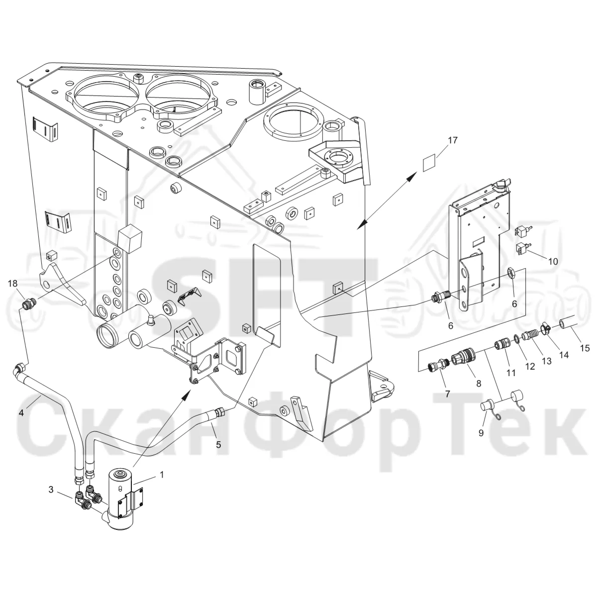 Схема: Komatsu / Форвардер / 855 S/N 8550022010- / Каталог запасных частей / Гидравлика / Заправка масла электрическим насосом