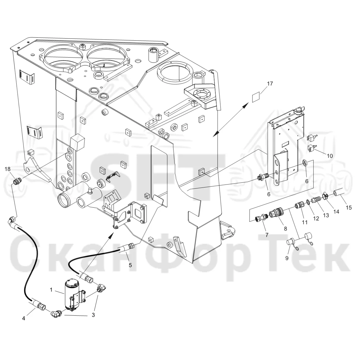 Схема: Komatsu / Форвардер / 855 S/N 8550022010- / Каталог запасных частей / Гидравлика / Электрический набор Заполнение маслом 8550011399-