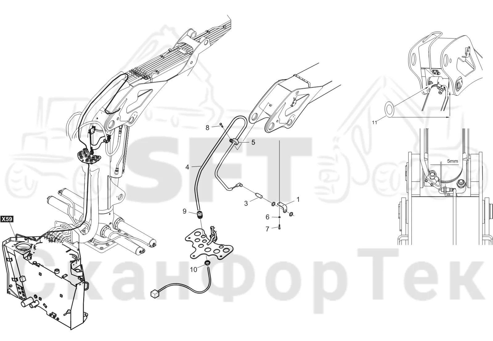 Схема: Komatsu / Форвардер / 855 S/N 8550022010- / Каталог запасных частей / Подъемный кран / Демпфер подъемного крана Комплект электрооборудования