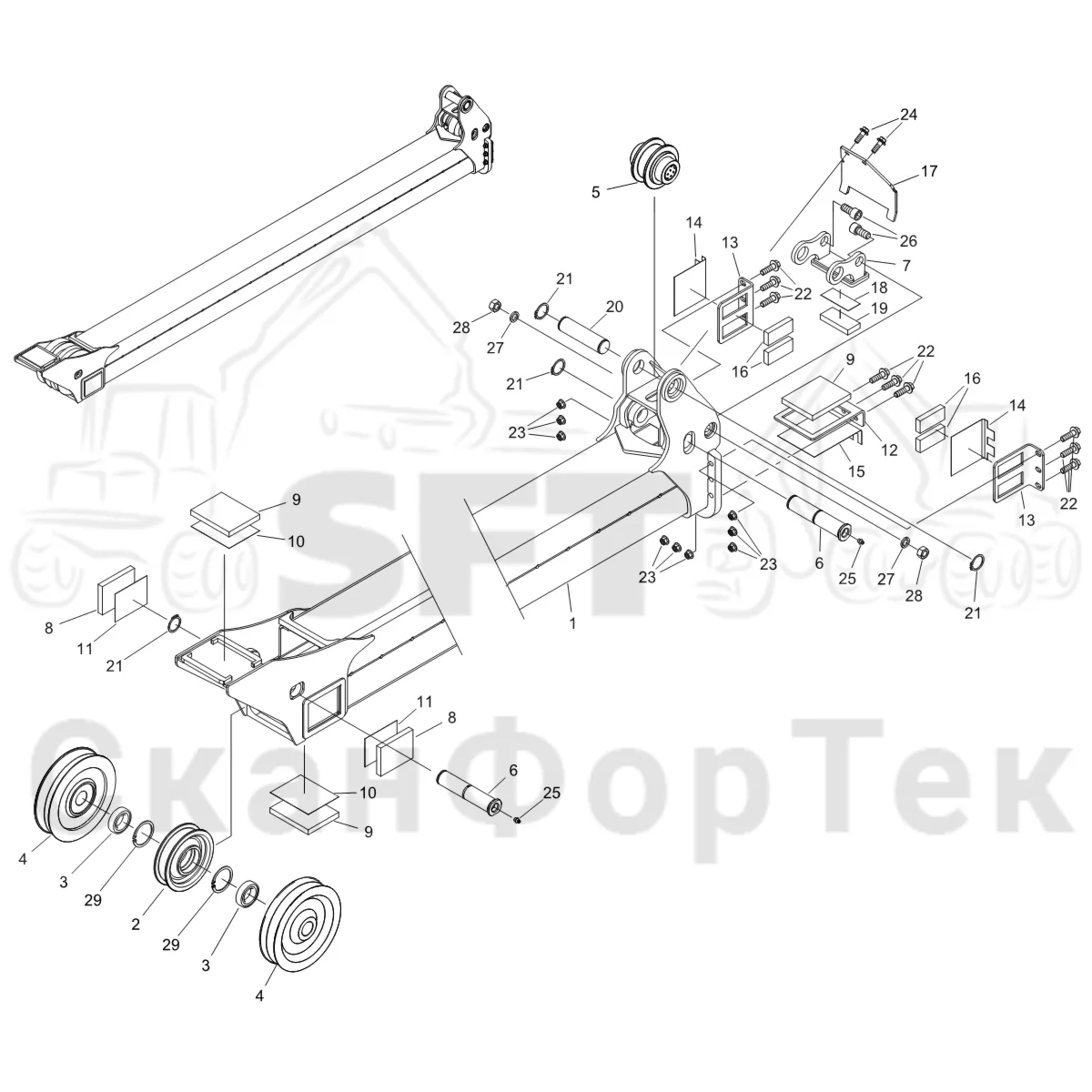 Схема: Komatsu / Форвардер / 855 S/N 8550022010- / Каталог запасных частей / Подъемный кран / Средняя страла Combi