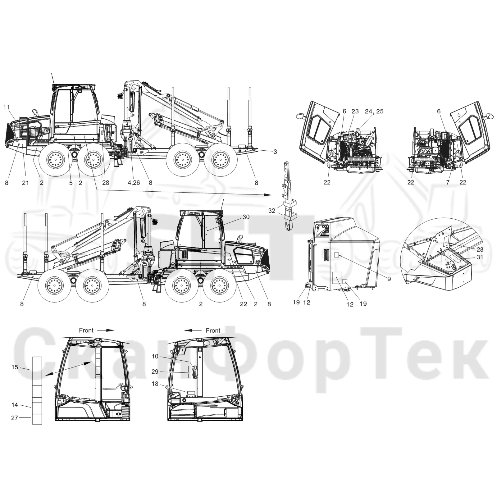 Схема: Komatsu / Форвардер / 875 S/N 8750000010- / Каталог запасных частей / Различное оборудование / Бирки