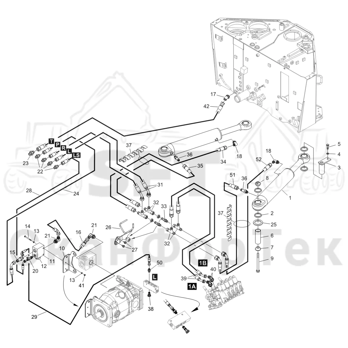 Схема: Komatsu / Форвардер / 875 S/N 8750000010- / Каталог запасных частей / Рулевое управление / Рулевое управление с системой Orbitrol