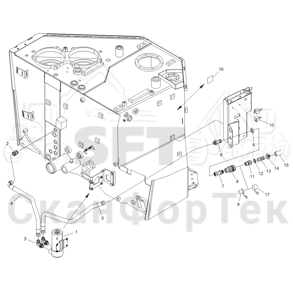 Схема: Komatsu / Форвардер / 875 S/N 8750000010- / Каталог запасных частей / Гидравлика / Заправка масла электрическим насосом