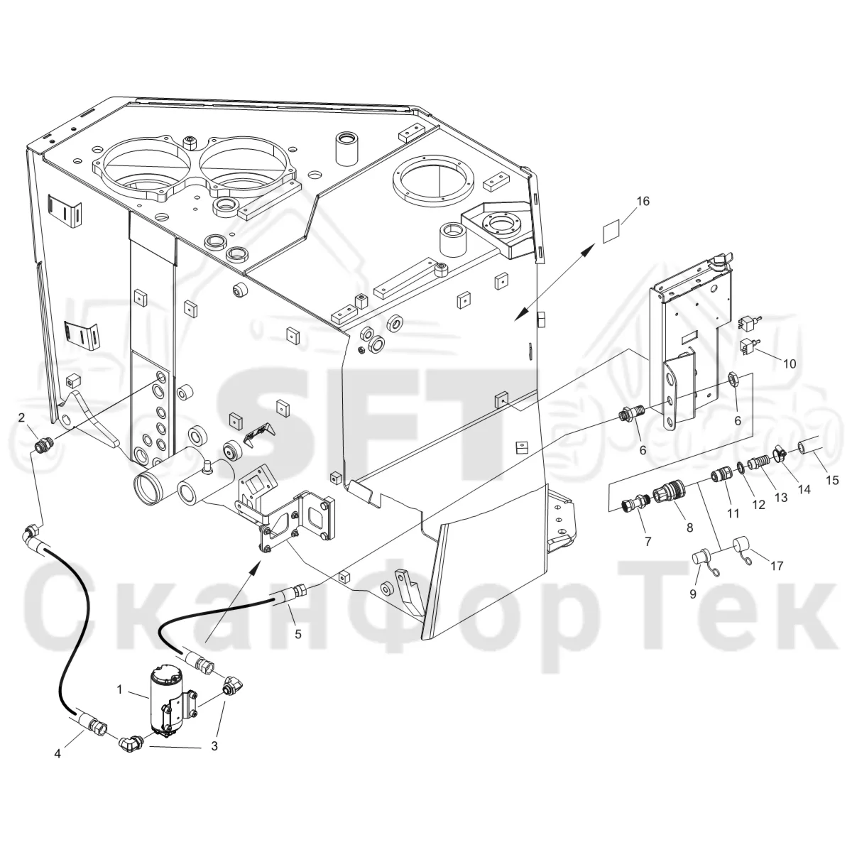 Схема: Komatsu / Форвардер / 875 S/N 8750000010- / Каталог запасных частей / Гидравлика / Электрический набор Заполнение маслом 8750000015-