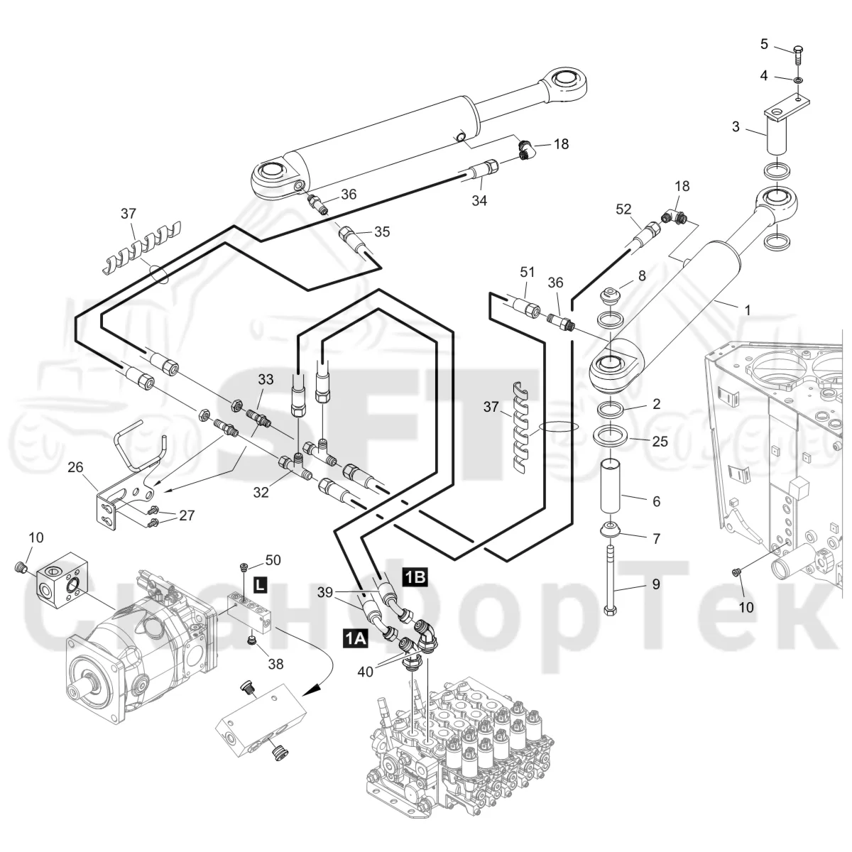 Схема: Komatsu / Форвардер / 895 S/N 8950011010- / Каталог запасных частей / Рулевое управление / Рулевое управление без системы orbitrol