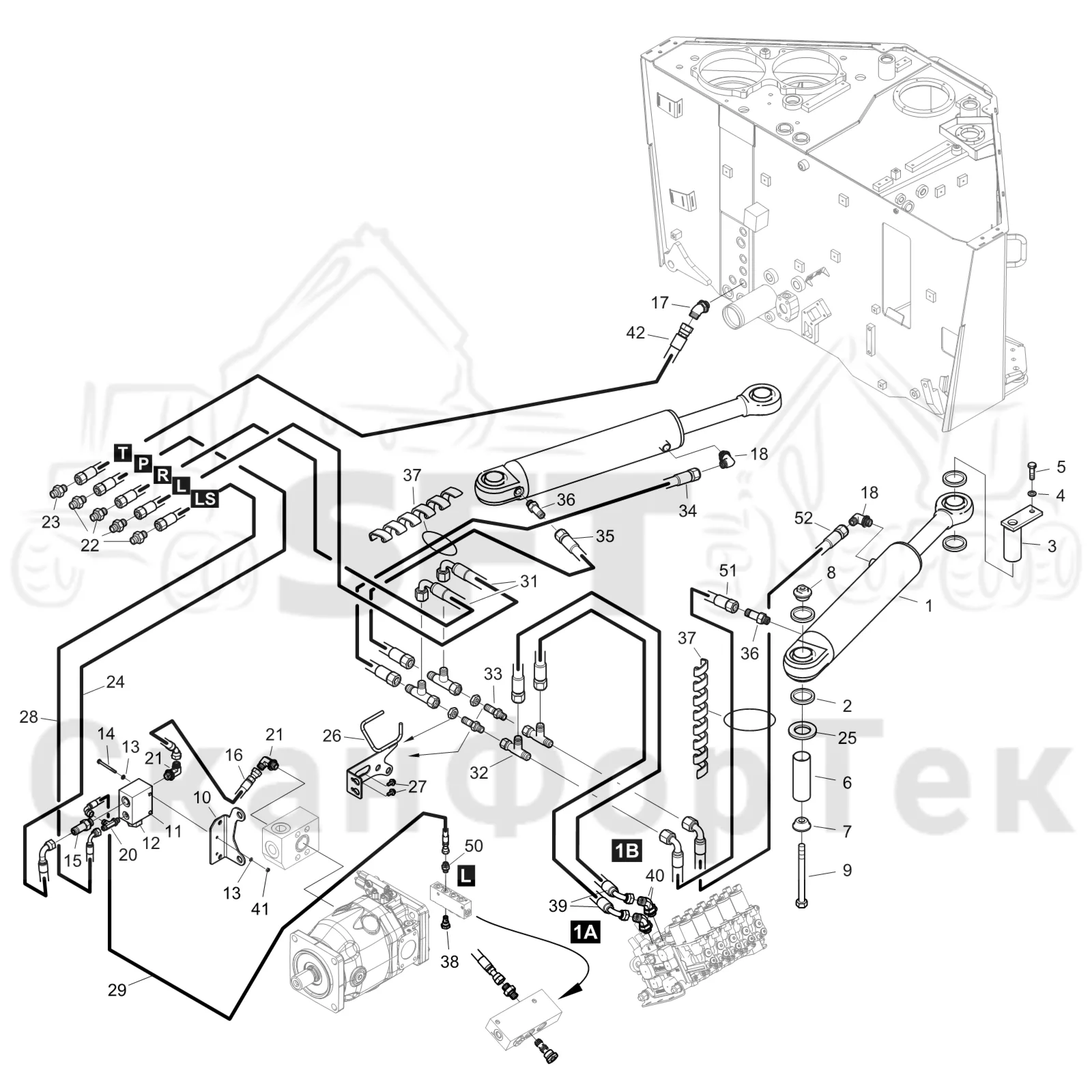 Схема: Komatsu / Форвардер / 895 S/N 8950011010- / Каталог запасных частей / Рулевое управление / Рулевое управление с системой Orbitrol