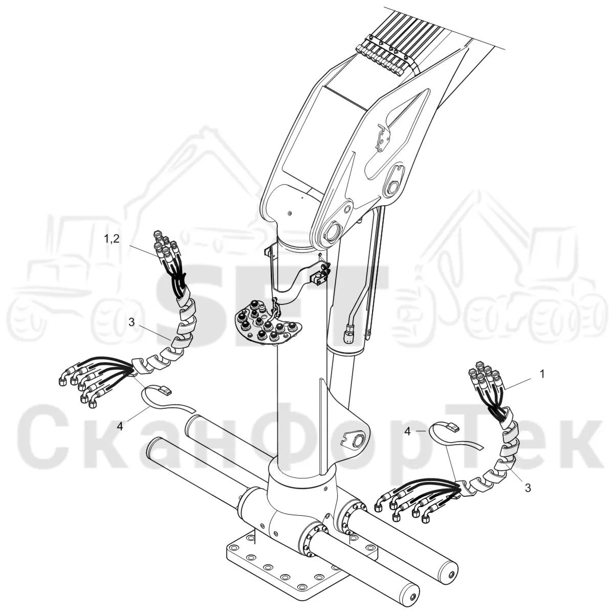 Схема: Komatsu / Форвардер / 895 S/N 8950011010- / Каталог запасных частей / Подъемный кран / Подвод шланга