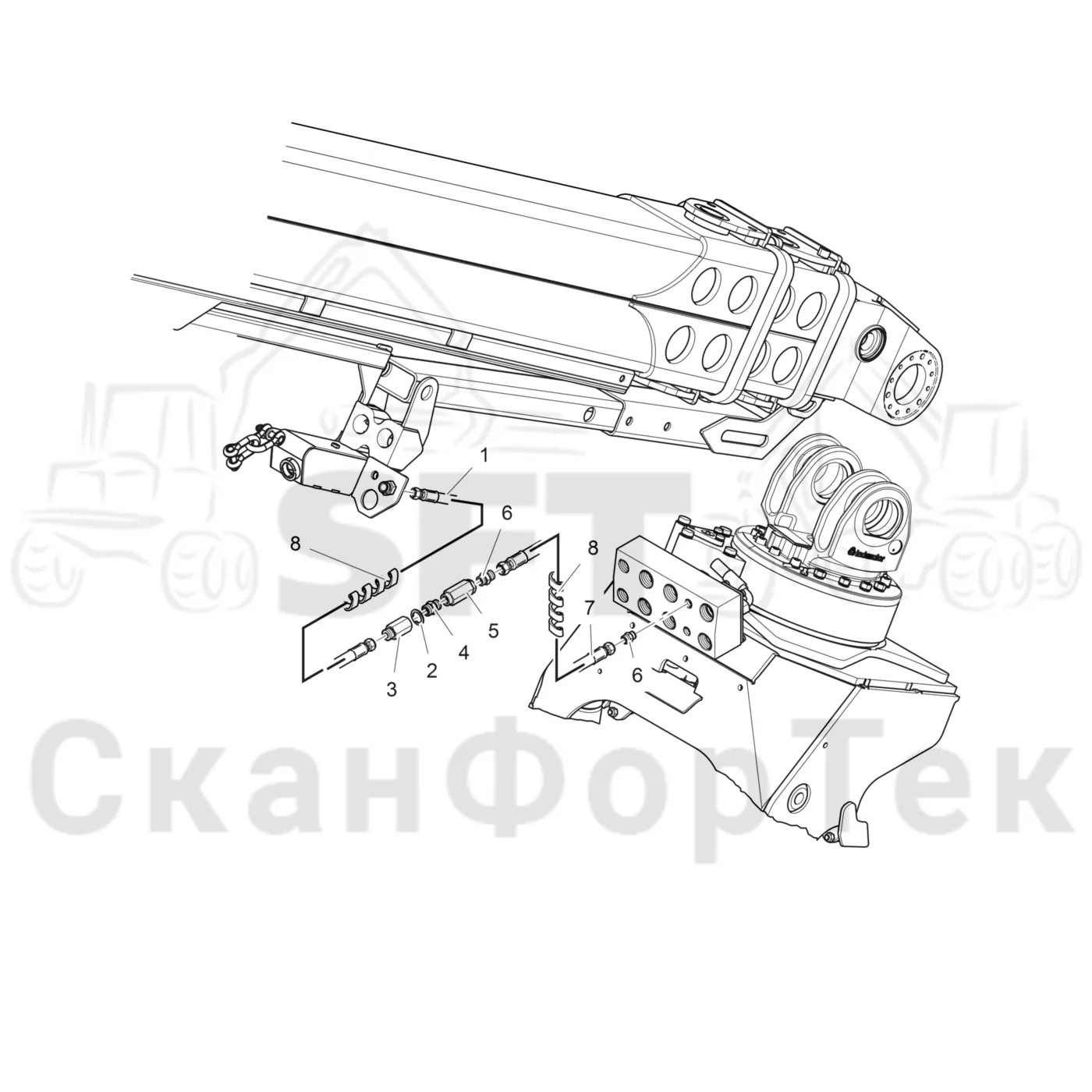 Схема: Komatsu / Лесозаготовительные машины / 901TX .1 / Каталог запасных частей / Лесозаготовительное оборудование / Головка лесозаготовительной машины / 340 / Каталог запасных частей / Резка / Корчевка пней CRH