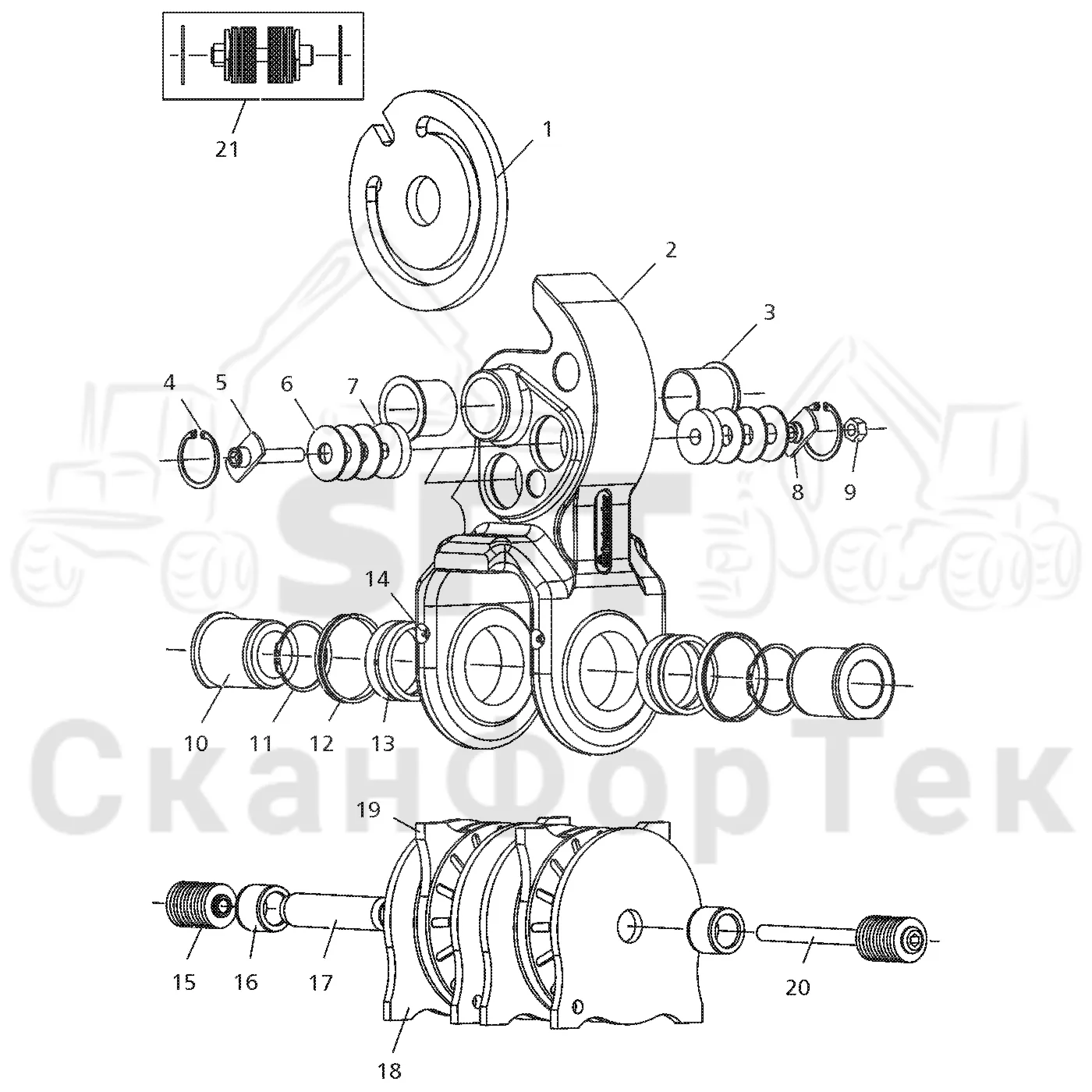 Схема: Valmet / Лесозаготовительные машины / Valmet 901TX / Valmet 901TX / Каталог запасных частей / Лесозаготовительное оборудование / Головка лесозаготовительной машины / Valmet 350.1 / Каталог запасных частей / Поворотные устройства и звенья / Демпфер поворота / Демпфер поворота MPB2