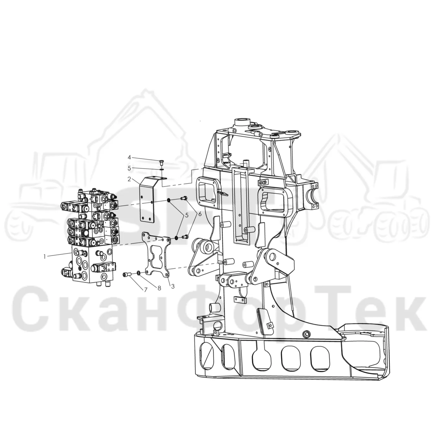Схема: Komatsu / Головки лесозаготовительной машины / 300 Головки лесозаготовительной машины / 340 / Каталог запасных частей / Гидравлический клапан / Узел клапана