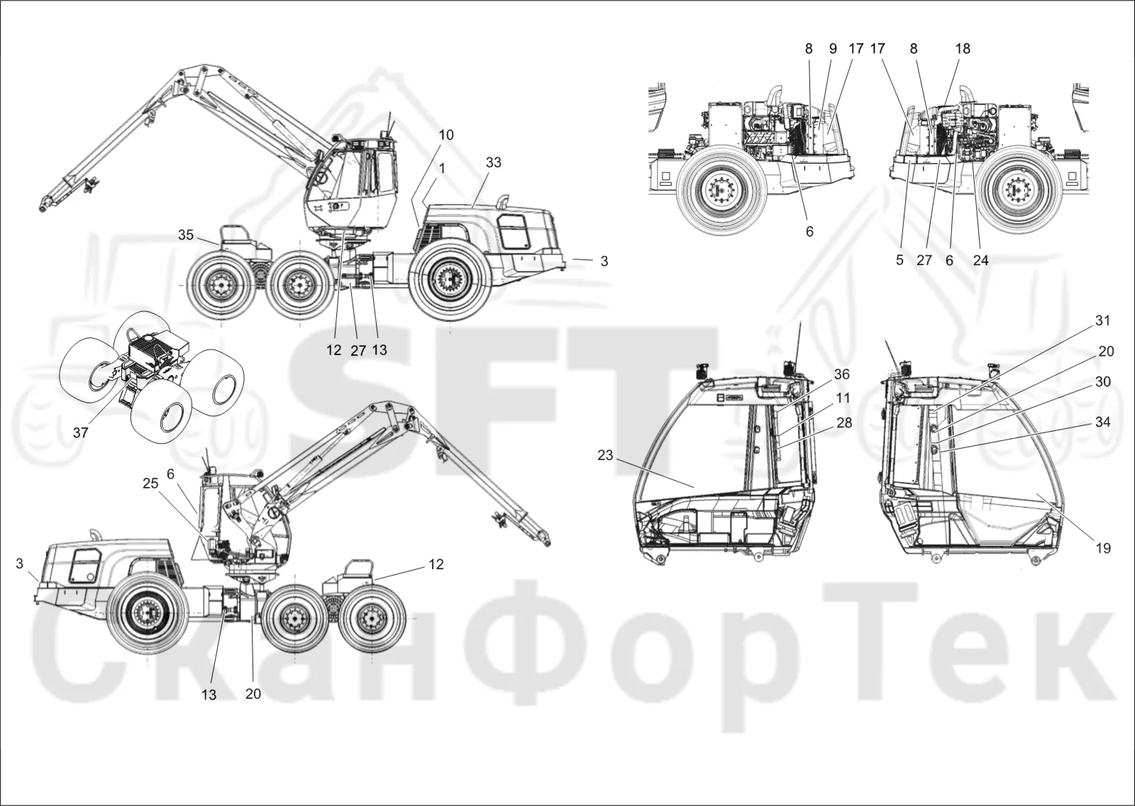Схема: Komatsu / Лесозаготовительные машины / 931XC S/N 9313021208- / Каталог запасных частей / Различное оборудование / Комплект бирок