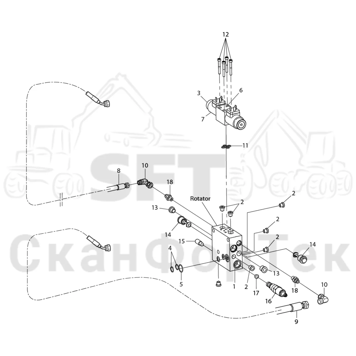 Схема: Komatsu / Головки лесозаготовительной машины / 300 Головки лесозаготовительной машины / 340 / Каталог запасных частей / Гидравлический клапан / Поворотное устройство