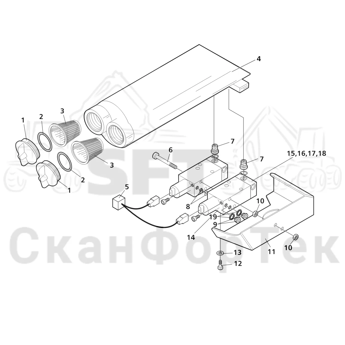 Схема: Valmet / Лесозаготовительные машины / Valmet 901.3 / Valmet 901.3 Ch. 311191- / Valmet 901.3 Ch. 311191- / Каталог запасных частей / Лесозаготовительное оборудование / Головка лесозаготовительной машины / Valmet 330.2 / Каталог запасных частей / Резка / Бак цветовой маркировки