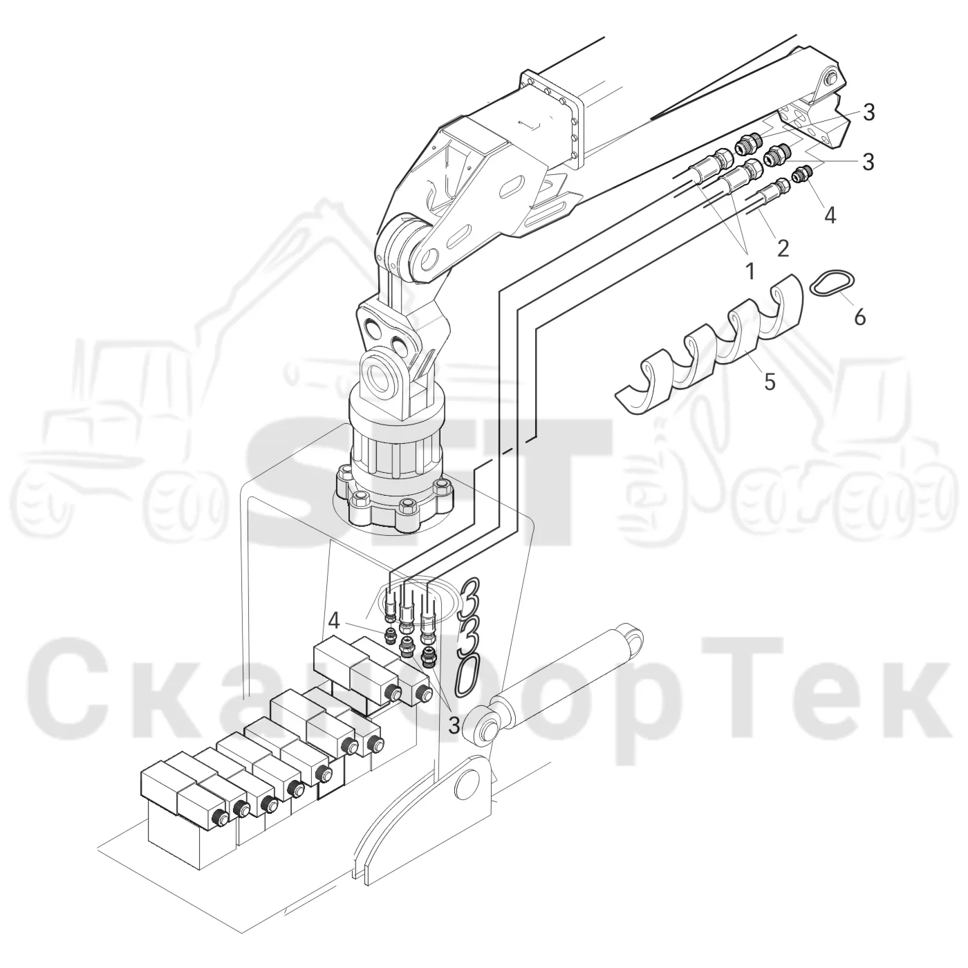 Схема: Valmet / Головки лесозаготовительной машины / Valmet 330 / Valmet 330 / Каталог запасных частей / Поворотные устройства и звенья / Подъемный кран CRC Гидравлика